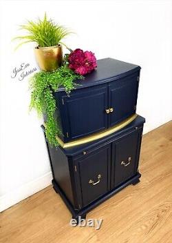 Vintage DRINKS CABINET / COCKTAIL CABINET / BAR painted in Navy Blue and Gold