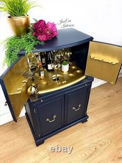 Vintage DRINKS CABINET / COCKTAIL CABINET / BAR painted in Navy Blue and Gold