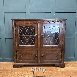 Vintage Dark Oak Glazed Cabinet / Oak Bookcase /Gin Cupboard /Display Cabinet