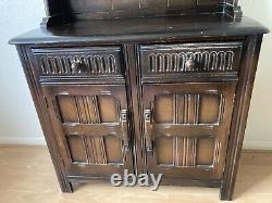 Vintage Dark Wood Dutch Welsh Dresser Kitchen Storage Plate Grooves