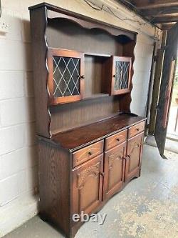 Vintage Dark Wood Welsh Dresser Sideboard Cupboard Drawers Shelves Kitchen Unit