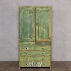 Vintage Distressed Green Painted Pine Tall Storage Cupboard