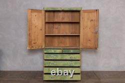 Vintage Distressed Green Painted Pine Tall Storage Cupboard