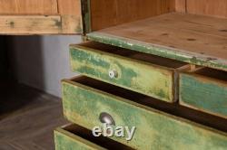 Vintage Distressed Green Painted Pine Tall Storage Cupboard