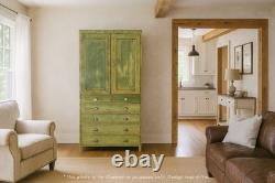 Vintage Distressed Green Painted Pine Tall Storage Cupboard