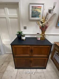 Vintage Early C20th Large Oak School Storage Cupboard Part Painted In Black