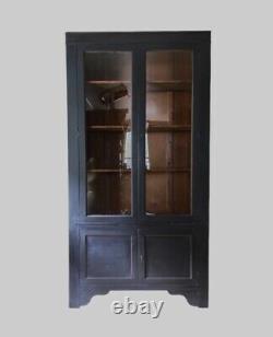 Vintage Early Mid C20th Painted Black China Glazed Display Cabinet Bookcase