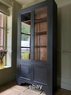 Vintage Early Mid C20th Painted Black China Glazed Display Cabinet Bookcase
