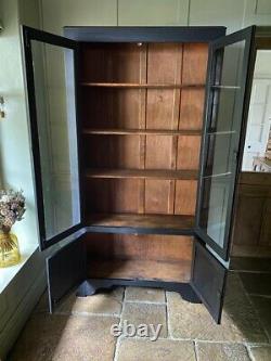Vintage Early Mid C20th Painted Black China Glazed Display Cabinet Bookcase