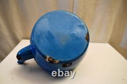 Vintage Enamel Tea Kettle Blue Metal Teapot With Lid Spout Retro Kitchen DecorR