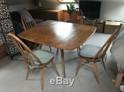 Vintage Ercol Drop Leaf Table And 4 Windsor Hoop Chairs With Cushions