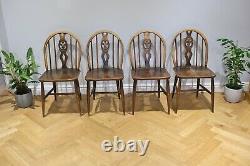 Vintage Ercol Fleur De Lys Windsor Dining Kitchen Chairs Set 4 Good Condition UK