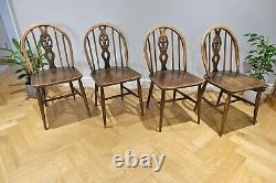 Vintage Ercol Fleur De Lys Windsor Dining Kitchen Chairs Set 4 Good Condition UK