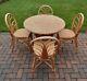 Vintage Faux Wicker Plastic Resin Bamboo Dining Table & 4 Chairs
