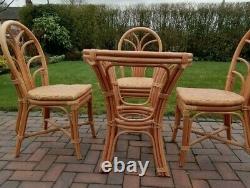 Vintage Faux Wicker Plastic Resin Bamboo Dining Table & 4 Chairs