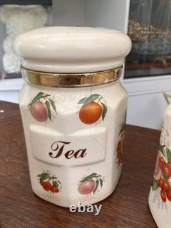 Vintage Finest Quality Earthenware Staffordshire Tea/ Coffee/ Sugar Caddies Set