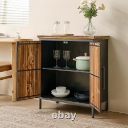 Vintage Fir Wood Cabinet 2-Door Storage Cupboard Steel Legs Living Room Bedroom