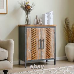 Vintage Fir Wood Cabinet 2-Door Storage Cupboard Steel Legs Living Room Bedroom