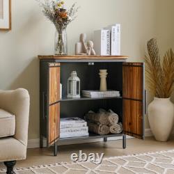 Vintage Fir Wood Cabinet 2-Door Storage Cupboard Steel Legs Living Room Bedroom