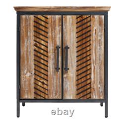 Vintage Fir Wood Cabinet 2-Door Storage Cupboard Steel Legs Living Room Bedroom