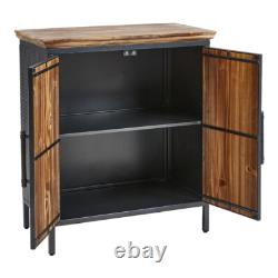 Vintage Fir Wood Cabinet 2-Door Storage Cupboard Steel Legs Living Room Bedroom