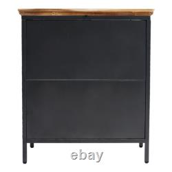 Vintage Fir Wood Cabinet 2-Door Storage Cupboard Steel Legs Living Room Bedroom
