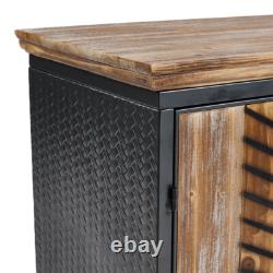 Vintage Fir Wood Cabinet 2-Door Storage Cupboard Steel Legs Living Room Bedroom