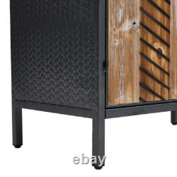 Vintage Fir Wood Cabinet 2-Door Storage Cupboard Steel Legs Living Room Bedroom