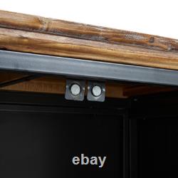 Vintage Fir Wood Cabinet 2-Door Storage Cupboard Steel Legs Living Room Bedroom