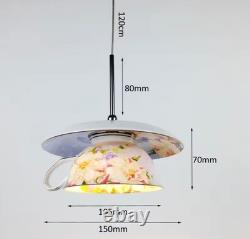 Vintage Floral Teacup Pendant Light Ceiling Lamp Retro Kitchen Hanging Shade