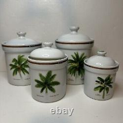 Vintage Florida Marketplace Palm Island 4 Piece Ceramic Kitchen Cannister Set