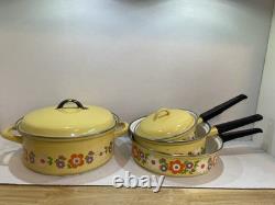 Vintage Flower Power Pan Set Enameled with Lids Retro Kitchen