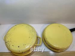 Vintage Flower Power Pan Set Enameled with Lids Retro Kitchen
