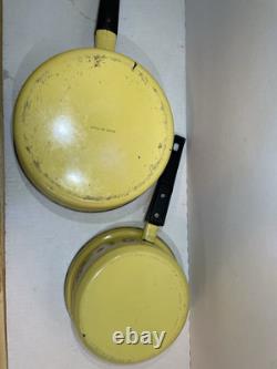 Vintage Flower Power Pan Set Enameled with Lids Retro Kitchen