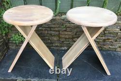 Vintage Folding Wooden Stools x2 Pine Retro Roger Tallon or Adrian Reed in Style