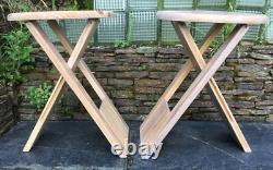 Vintage Folding Wooden Stools x2 Pine Retro Roger Tallon or Adrian Reed in Style