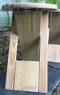 Vintage Folding Wooden Stools x2 Pine Retro Roger Tallon or Adrian Reed in Style