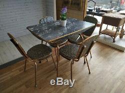 Vintage Formica Kitchen Table & 4 Chairs Marble Effect Dining Table 1950 Retro
