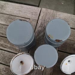 Vintage French Enamel Graduated Kitchen Canisters Storage Jars Grey / White x 6