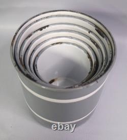 Vintage French Enamel Graduated Kitchen Canisters Storage Jars Grey / White x 6