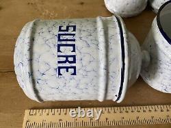 Vintage French Enamel Kitchen Storage Canisters, Snow In The Mountain, White