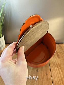 Vintage French Orange Enamel Sel Salt Box Cellar Wall Hanging Kitchen Storage