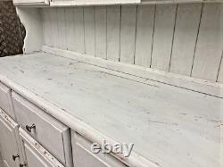 Vintage French pale mint green pine country farmhouse distressed Kitchen dresser