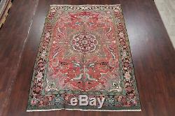 Vintage Geometric Heriz Area Rug Hand-Knotted One-of-a-Kind Wool Carpet 7'x10