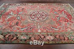 Vintage Geometric Heriz Area Rug Hand-Knotted One-of-a-Kind Wool Carpet 7'x10