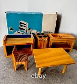 Vintage German Toy Kitchen Furniture Mid-century Toy Set Boxed Solid Wood