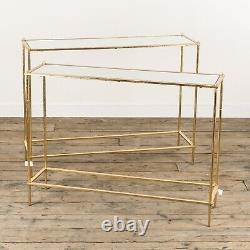 Vintage Gold Leaf Nest of Tables Set Metal Mirrored Console Table Side Tables