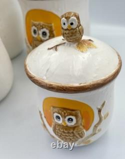 Vintage Golden Owl Canister Full Set Japan Sears 1980s 1983 Owl & Moon Kitchen