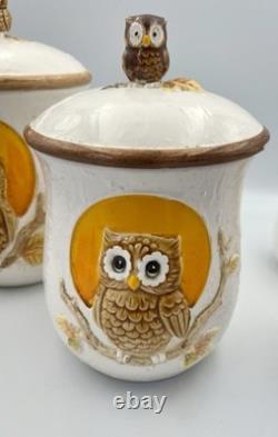 Vintage Golden Owl Canister Full Set Japan Sears 1980s 1983 Owl & Moon Kitchen