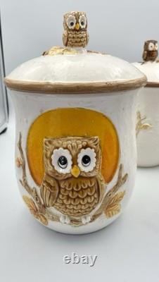 Vintage Golden Owl Canister Full Set Japan Sears 1980s 1983 Owl & Moon Kitchen